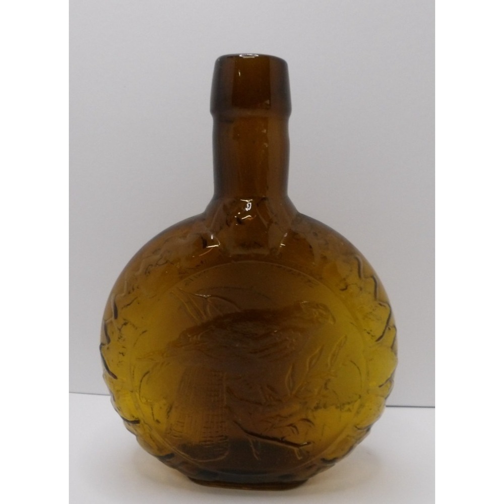 Vintage Arthur Singer Sparrowhawk Bird Amber Glass Bottle Clevenger Brothers